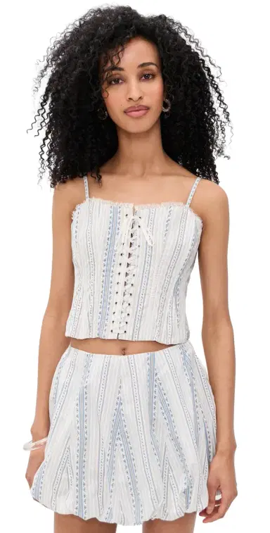 LoveShackFancy Bensen Bustier Cinched Blue | Thumbnail 1 LoveShackFancy Bensen Bustier Cinched Blue | Thumbnail 1
