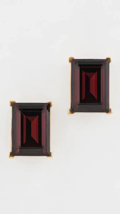 KENNETH JAY LANE Rectangle Stone Pierced Earrings Polished Gold/Smokey Topaz One Size | Thumbnail 2