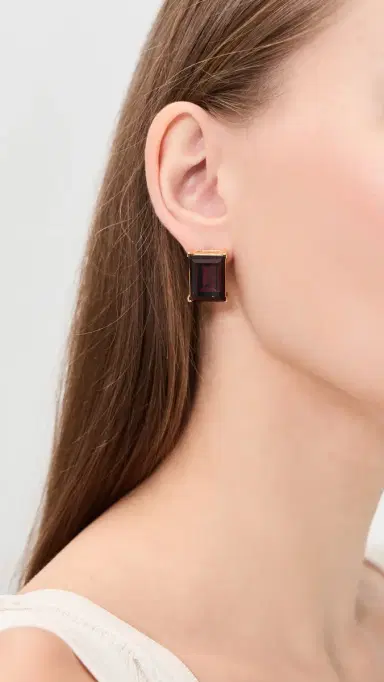 KENNETH JAY LANE Rectangle Stone Pierced Earrings Polished Gold/Smokey Topaz One Size | Thumbnail 3