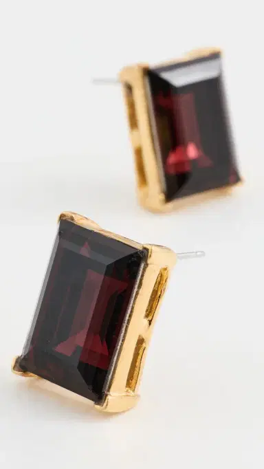 KENNETH JAY LANE Rectangle Stone Pierced Earrings Polished Gold/Smokey Topaz One Size | Thumbnail 4