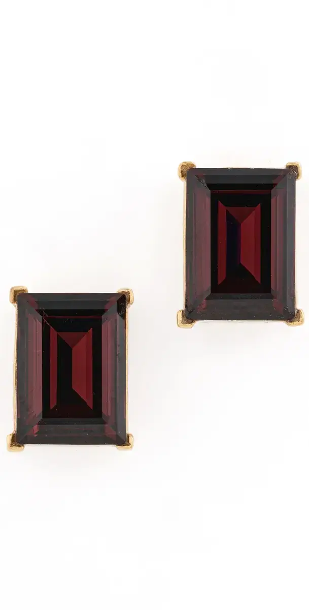 KENNETH JAY LANE Rectangle Stone Pierced Earrings Polished Gold/Smokey Topaz One Size
