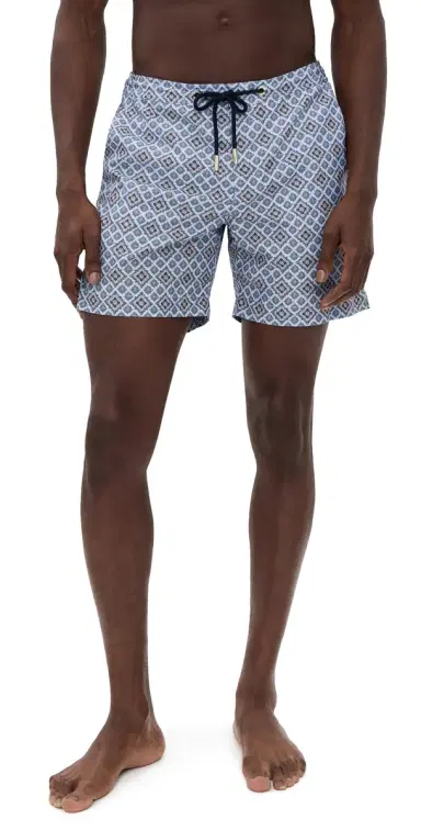 Orlebar Brown Bulldog Drawcord Paisley Season Swim Shorts 6.25 Wave Blue | Thumbnail 1