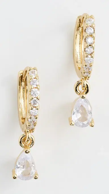 Alexa Leigh Teardrop Pave Earrings Yellow Gold One Size | Thumbnail 2