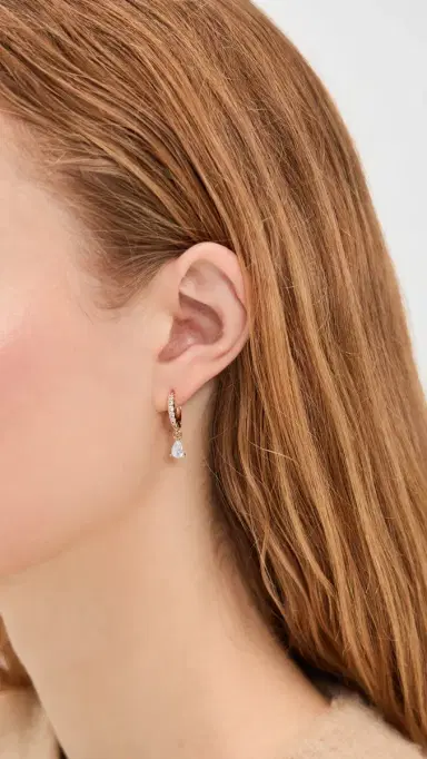 Alexa Leigh Teardrop Pave Earrings Yellow Gold One Size | Thumbnail 3