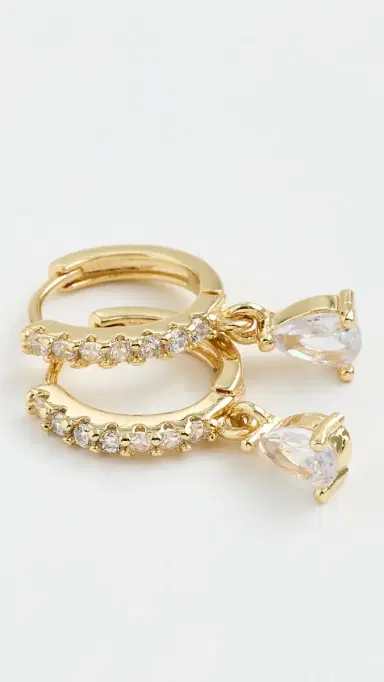 Alexa Leigh Teardrop Pave Earrings Yellow Gold One Size | Thumbnail 4