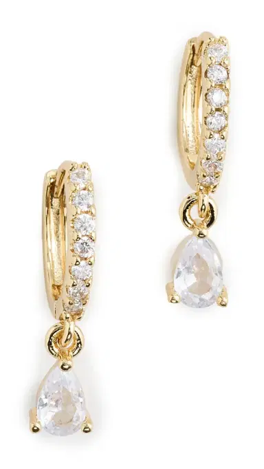 Alexa Leigh Teardrop Pave Earrings Yellow Gold One Size | Thumbnail 5