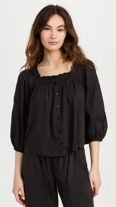 The Great. THE GREAT. The Eyelet Button Sleep Top Black 2 | Thumbnail 2