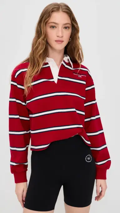 Sporty & Rich S & R Nautical Rugby Polo Ruby/Dark Navy/White L | Thumbnail 2
