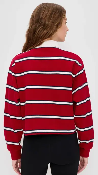Sporty & Rich S & R Nautical Rugby Polo Ruby/Dark Navy/White L | Thumbnail 3