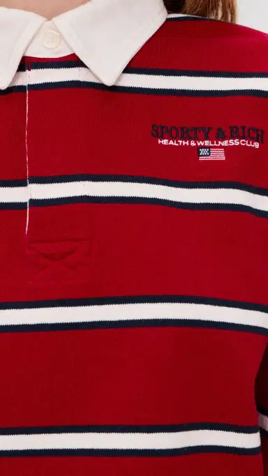 Sporty & Rich S & R Nautical Rugby Polo Ruby/Dark Navy/White L | Thumbnail 6