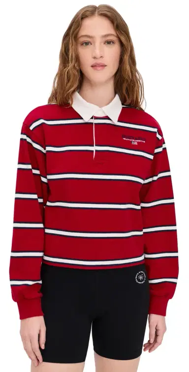 Sporty & Rich S & R Nautical Rugby Polo Ruby/Dark Navy/White L | Thumbnail 1