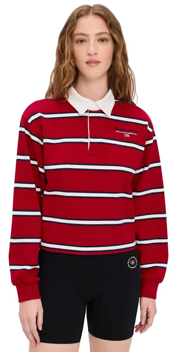 Sporty & Rich & R Nautical Rugby Polo Ruby/Dark Navy/White