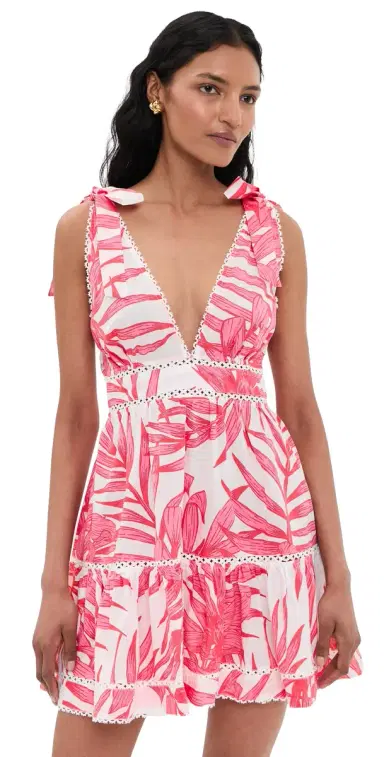 Poupette St Barth Cara Mini Dress Pink Palm Leaf S | Thumbnail 1