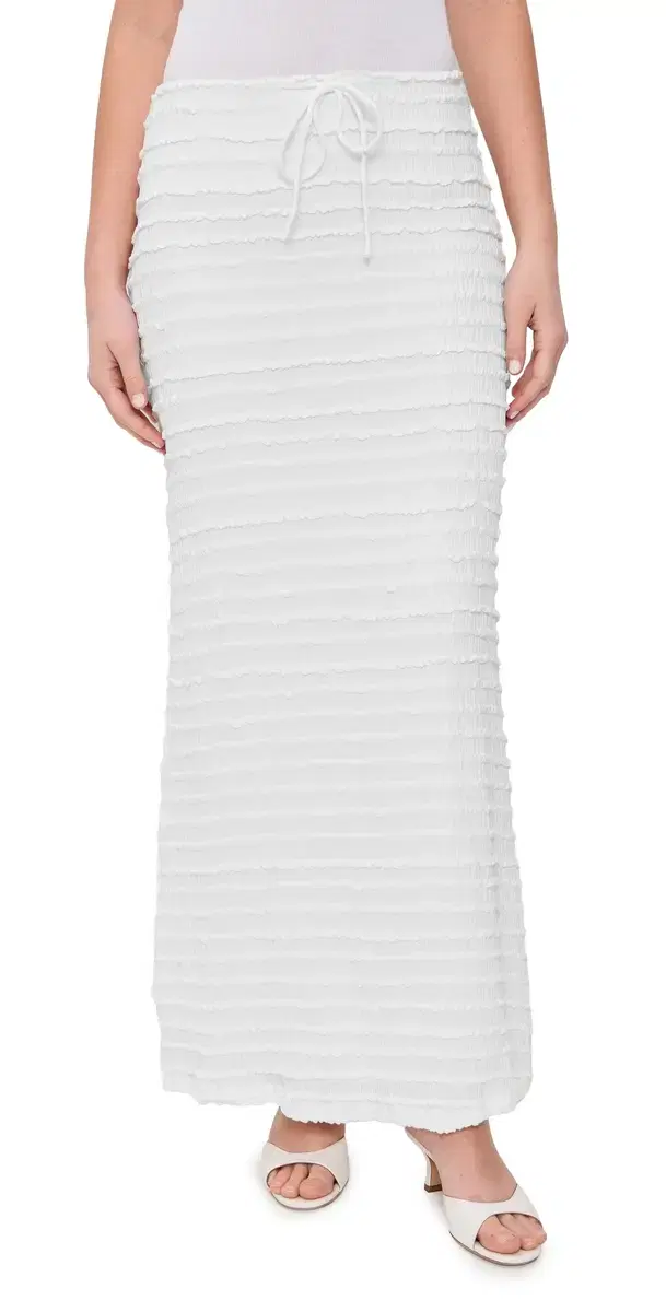 Adalee Ruffle Texture Maxi kirt White