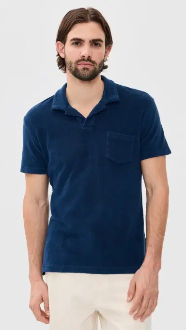 Orlebar Brown Terry Towelling Resort Polo Shirt Blue Wash | Thumbnail 2