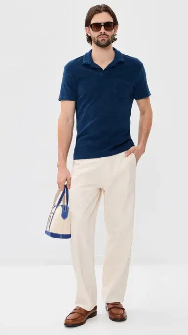 Orlebar Brown Terry Towelling Resort Polo Shirt Blue Wash | Thumbnail 5