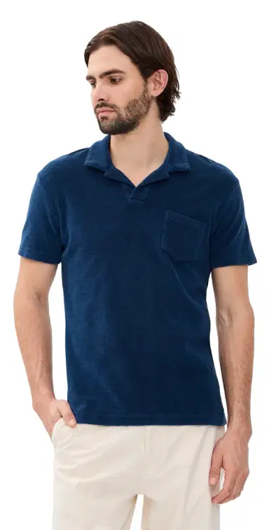 Orlebar Brown Terry Towelling Resort Polo Shirt Blue Wash | Thumbnail 1