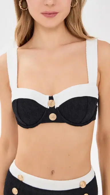 L'Agence Alexandria Colorblock Chic Structured Bra Top with Gold Buttons Black | Thumbnail 2