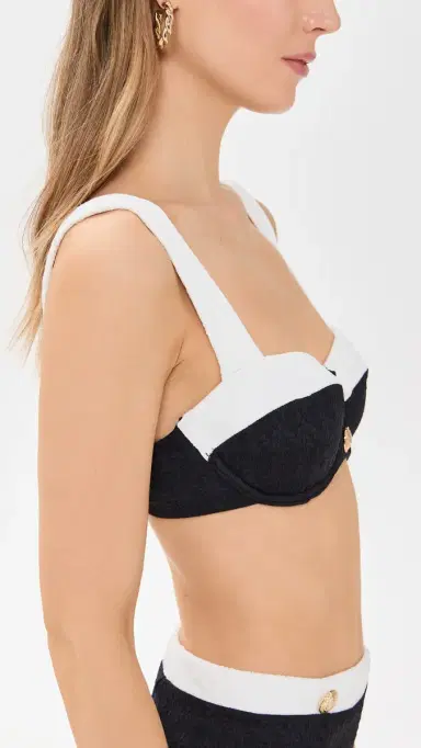 L'Agence Alexandria Colorblock Chic Structured Bra Top with Gold Buttons Black | Thumbnail 4