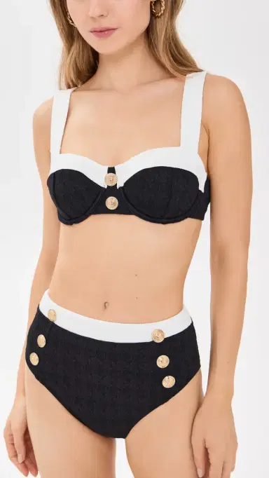 L'Agence Alexandria Colorblock Chic Structured Bra Top with Gold Buttons Black | Thumbnail 5