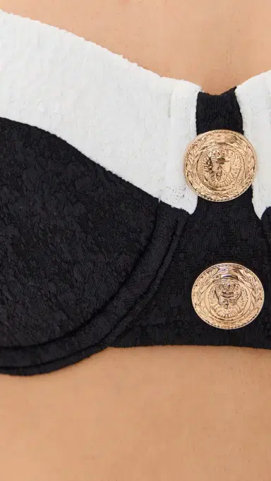 L'Agence Alexandria Colorblock Chic Structured Bra Top with Gold Buttons Black | Thumbnail 6