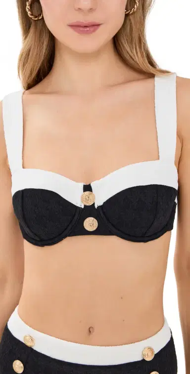 L'Agence Alexandria Colorblock Chic Structured Bra Top with Gold Buttons Black | Thumbnail 1