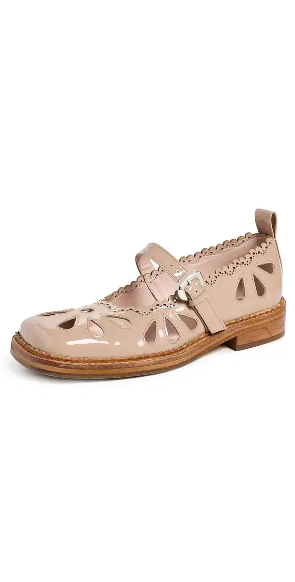 Daisy Cutout Mary Jane Brogue Flats Almond
