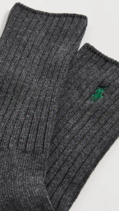 Polo Ralph Lauren Cotton Rib Crew Socks Heather Grey 10-13 | Thumbnail 3