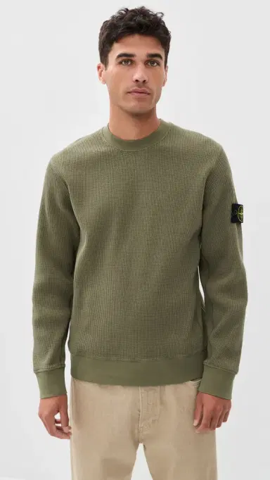 Stone Island Cotton Waffle Crew Sweatshirt ilitary Green | Thumbnail 2 Stone Island Cotton Waffle Crew Sweatshirt ilitary Green | Thumbnail 2