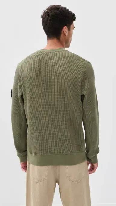 Stone Island Cotton Waffle Crew Sweatshirt ilitary Green | Thumbnail 3 Stone Island Cotton Waffle Crew Sweatshirt ilitary Green | Thumbnail 3
