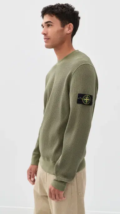 Stone Island Cotton Waffle Crew Sweatshirt ilitary Green | Thumbnail 4 Stone Island Cotton Waffle Crew Sweatshirt ilitary Green | Thumbnail 4