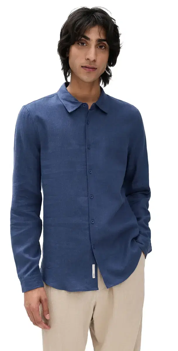 tandard Long Sleeve Linen Shirt Vintage Indigo