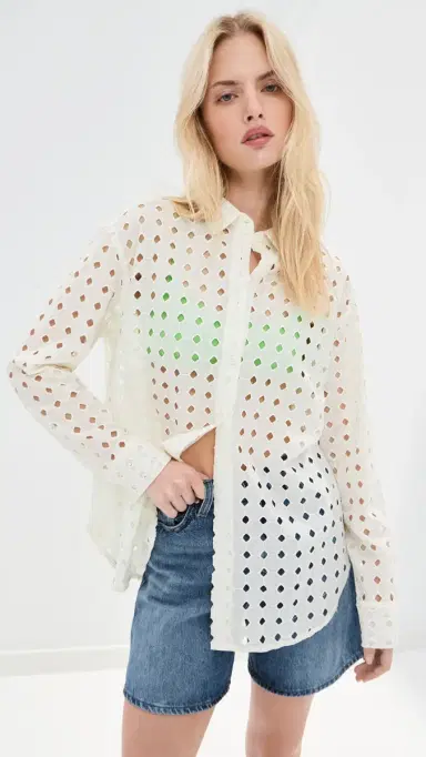 LE BOP Cecilia Long Sleeve Button Down Shirt Eyelet | Thumbnail 2