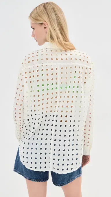 LE BOP Cecilia Long Sleeve Button Down Shirt Eyelet | Thumbnail 3