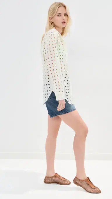 LE BOP Cecilia Long Sleeve Button Down Shirt Eyelet | Thumbnail 4
