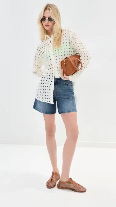 LE BOP Cecilia Long Sleeve Button Down Shirt Eyelet | Thumbnail 5