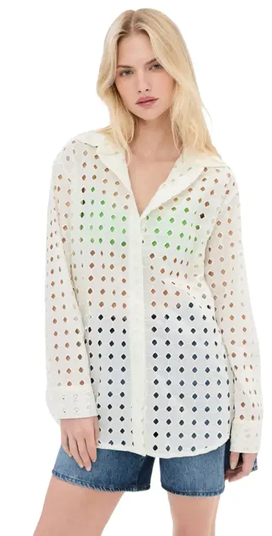 LE BOP Cecilia Long Sleeve Button Down Shirt Eyelet | Thumbnail 1