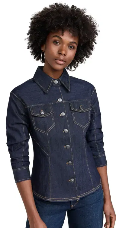 Cinq à Sept Denim Scrunched Canyon Jacket | Thumbnail 1 Cinq à Sept Denim Scrunched Canyon Jacket | Thumbnail 1