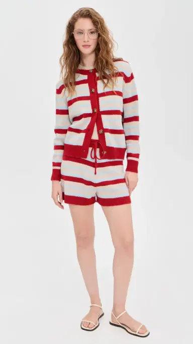Little Lies Millie Knit Shorts Blue/Red Stripe S/M | Thumbnail 5