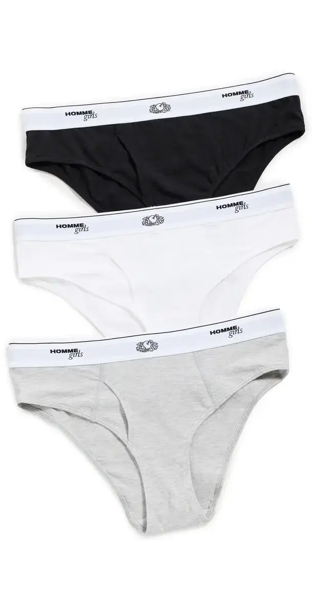 HOMMEGIRLS Homme Girls x Fruit of The oom Bikini Briefs 3 Pack Black/Heather Grey/White