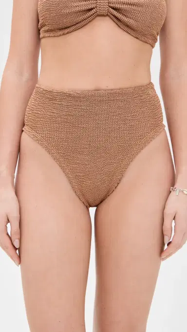 Hunza G High Waist Bikini Bottoms Metallic Cocoa One Size | Thumbnail 2