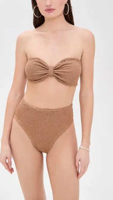Hunza G High Waist Bikini Bottoms Metallic Cocoa One Size | Thumbnail 4
