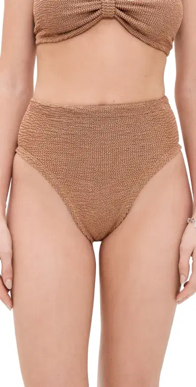 Hunza G High Waist Bikini Bottoms Metallic Cocoa One Size | Thumbnail 1