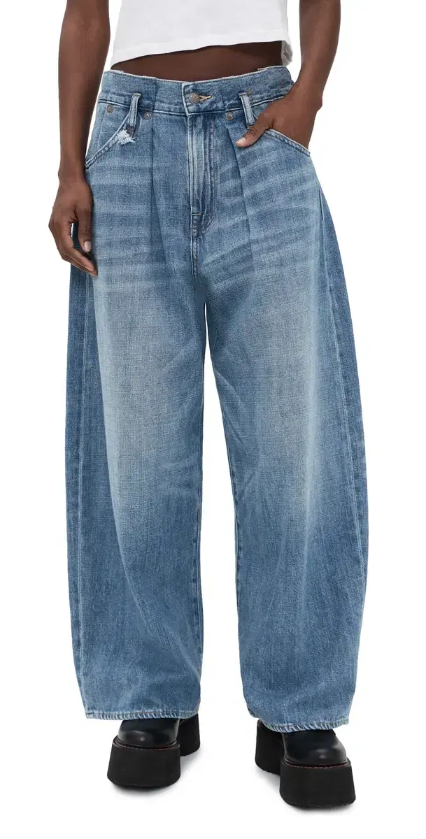 R13 Pleated Waistband Jeans Concrete Blue