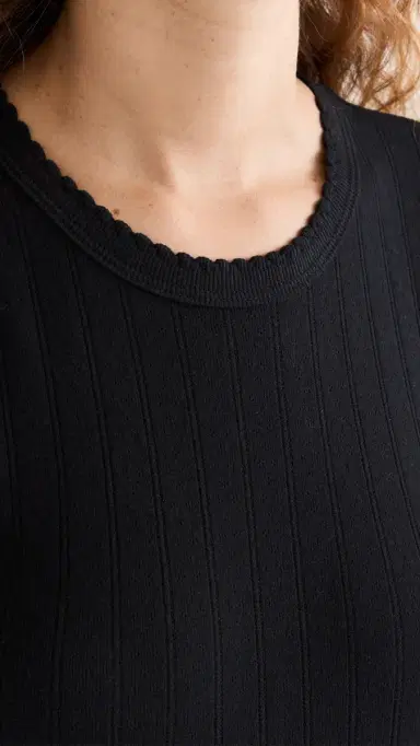 Leset Pointelle Short Sleeve Tee Black | Thumbnail 3