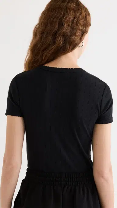 Leset Pointelle Short Sleeve Tee Black | Thumbnail 4