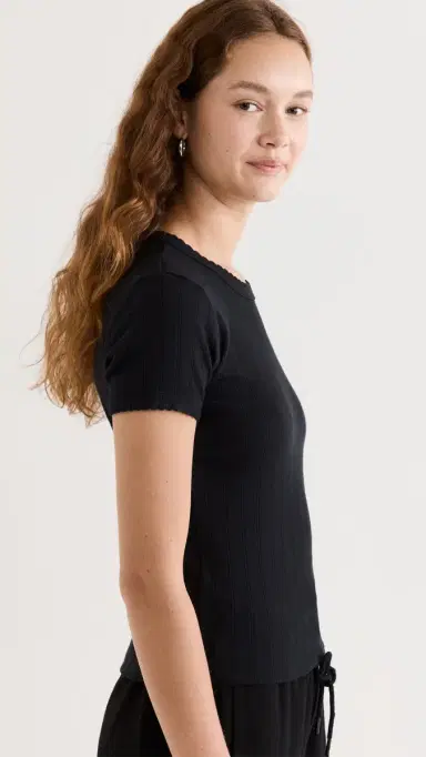 Leset Pointelle Short Sleeve Tee Black | Thumbnail 5