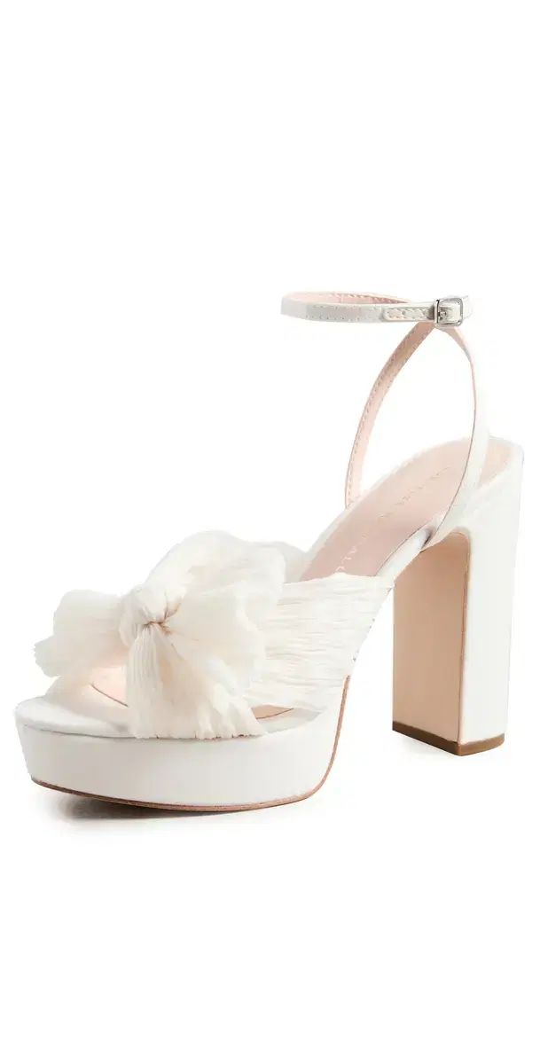 Loeffler Randall Natalia Platform Pleated Bow Sandals Pearl