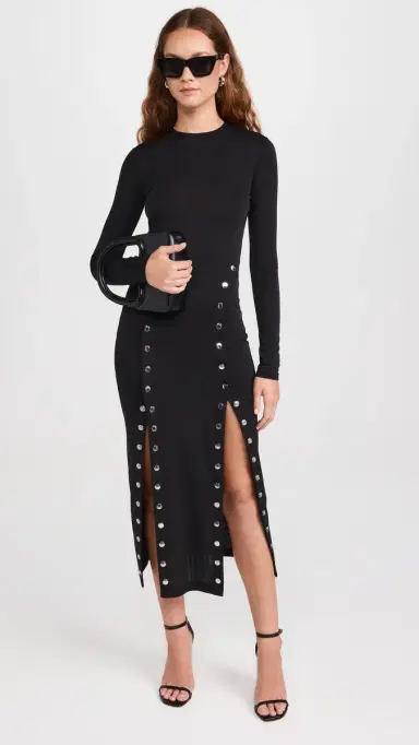 Fleur du Mal Midi Dress with Side Snaps Black M | Thumbnail 2