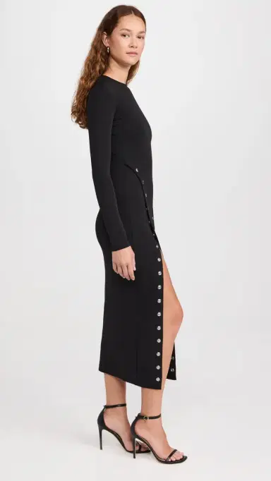Fleur du Mal Midi Dress with Side Snaps Black | Thumbnail 4